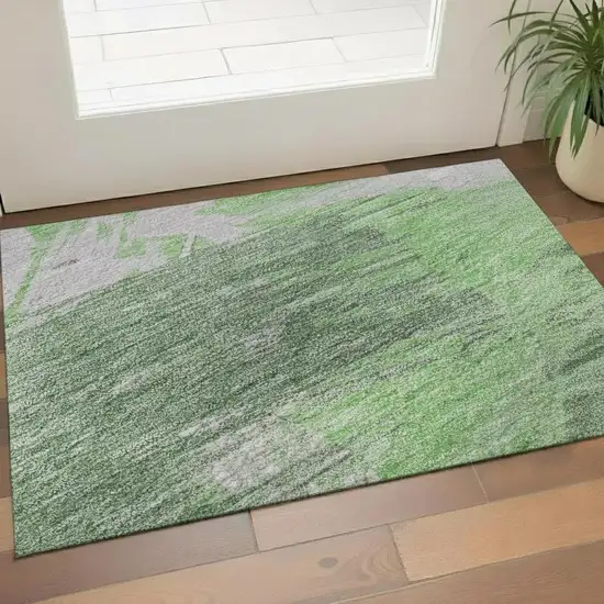 Green Lavender And Ivory Abstract Washable Area Rug With UV Protection Photo 2