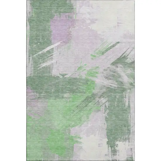 Green Lavender And Ivory Abstract Washable Area Rug With UV Protection Photo 4