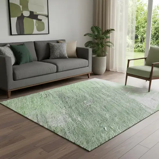 Green Lavender And Ivory Abstract Washable Area Rug With UV Protection Photo 2