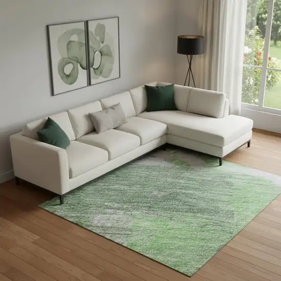 Green Lavender And Ivory Abstract Washable Area Rug With UV Protection Photo 2
