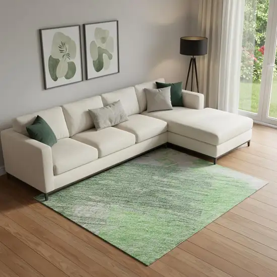 Green Lavender And Ivory Abstract Washable Area Rug With UV Protection Photo 2