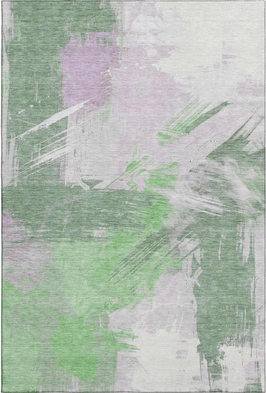 Green Lavender And Ivory Abstract Washable Area Rug With UV Protection Photo 5