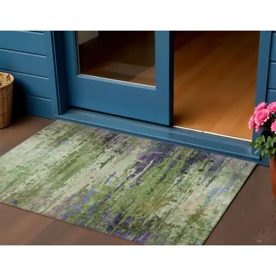 Green Lavender And Purple Abstract Washable Indoor Outdoor Area Rug Photo 2