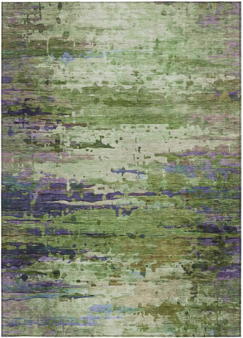Green Lavender And Purple Abstract Washable Indoor Outdoor Area Rug Photo 8