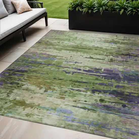 Green Lavender And Purple Abstract Washable Indoor Outdoor Area Rug Photo 2