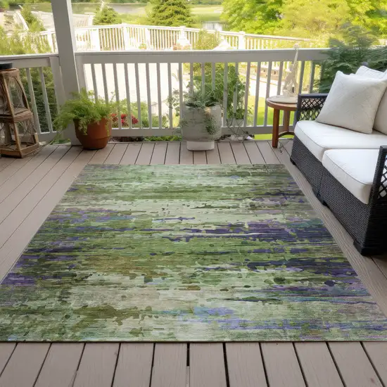 Green Lavender And Purple Abstract Washable Indoor Outdoor Area Rug Photo 6