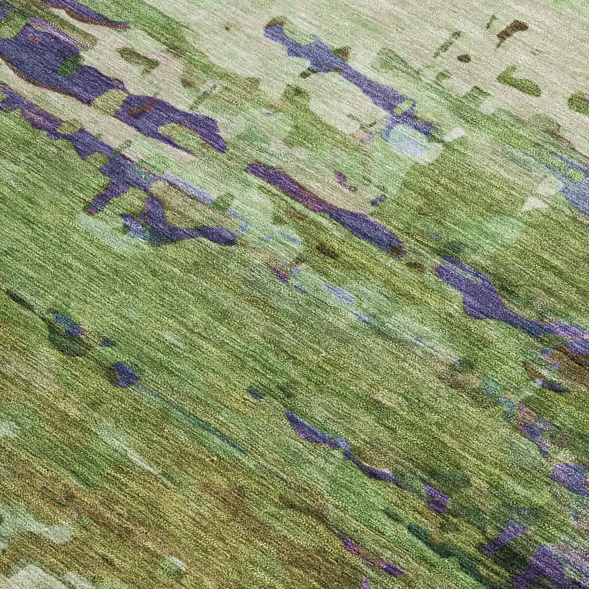 Green Lavender And Purple Abstract Washable Indoor Outdoor Area Rug Photo 3