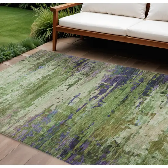 Green Lavender And Purple Abstract Washable Indoor Outdoor Area Rug Photo 2