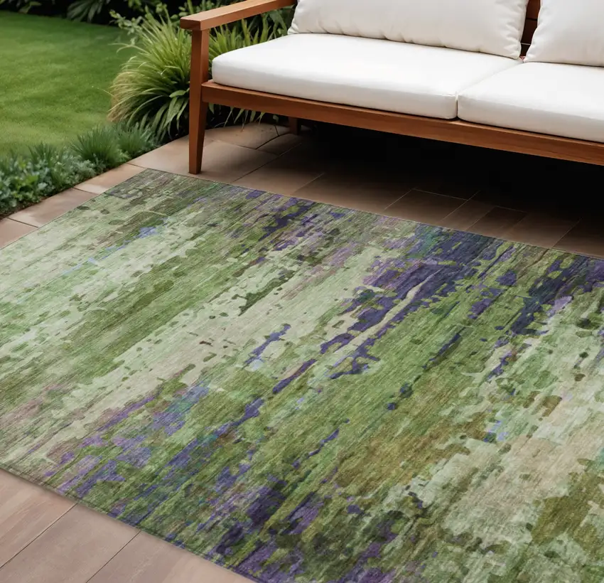 Green Lavender And Purple Abstract Washable Indoor Outdoor Area Rug Photo 2