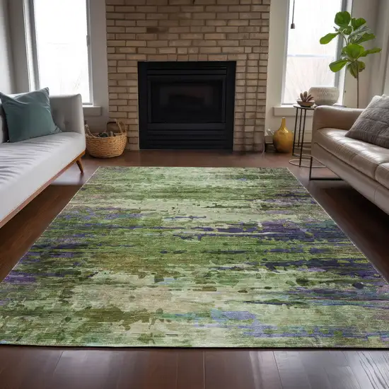 Green Lavender And Purple Abstract Washable Indoor Outdoor Area Rug Photo 5