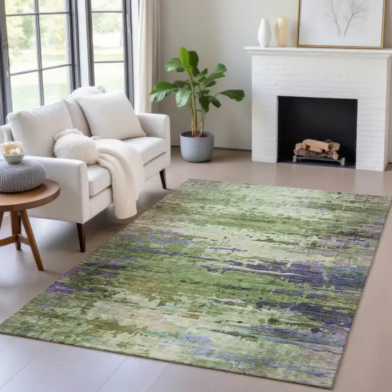 Green Lavender And Purple Abstract Washable Indoor Outdoor Area Rug Photo 4