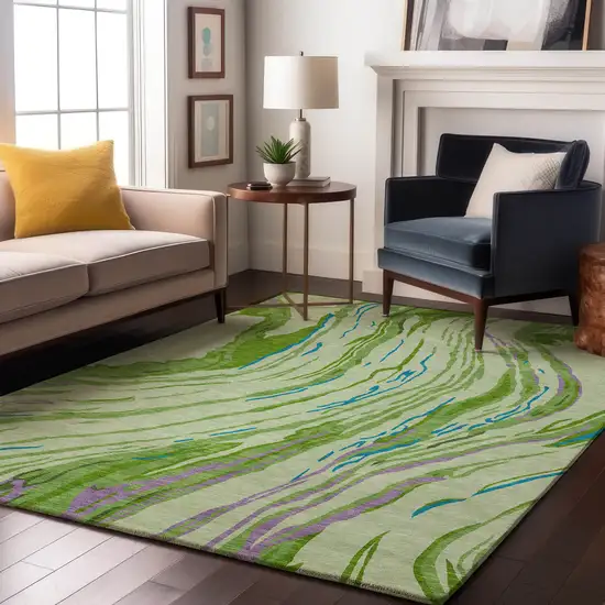 Green Lavender And Teal Abstract Washable Area Rug With UV Protection Photo 4