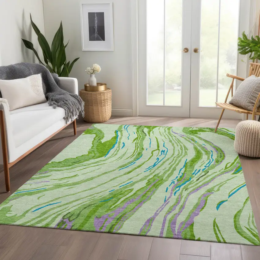 Green Lavender And Teal Abstract Washable Area Rug With UV Protection Photo 5