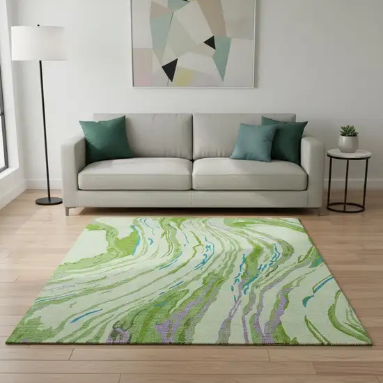 Green Lavender And Teal Abstract Washable Area Rug With UV Protection Photo 2