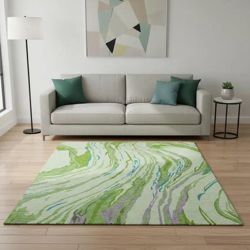 Green Lavender And Teal Abstract Washable Area Rug With UV Protection Photo 2