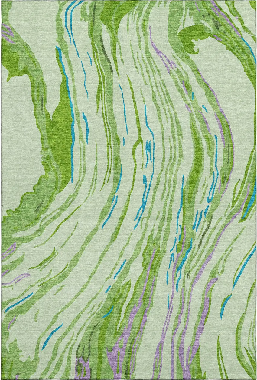 Green Lavender And Teal Abstract Washable Area Rug With UV Protection Photo 1