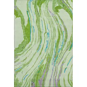 Photo of Green Lavender And Teal Abstract Washable Area Rug With UV Protection