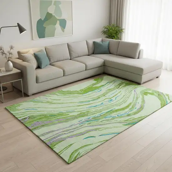 Green Lavender And Teal Abstract Washable Area Rug With UV Protection Photo 2