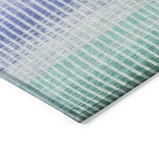 Green Lavender And Teal Blue Striped Washable Indoor Outdoor Area Rug Photo 6