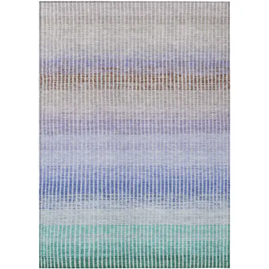 Green Lavender And Teal Blue Striped Washable Indoor Outdoor Area Rug Photo 2
