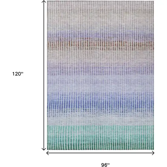 Green Lavender And Teal Blue Striped Washable Indoor Outdoor Area Rug Photo 3