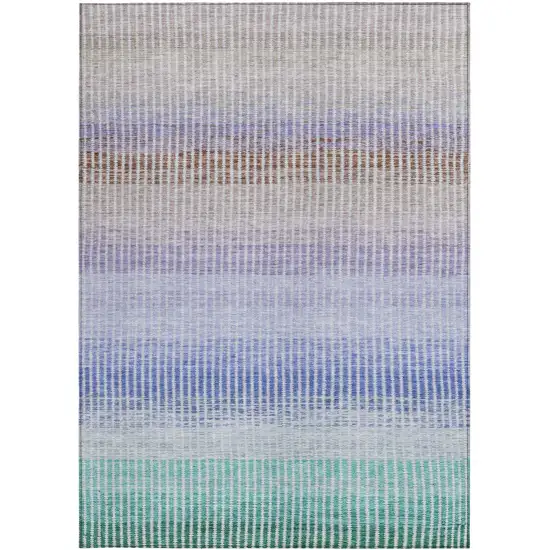 Green Lavender And Teal Blue Striped Washable Indoor Outdoor Area Rug Photo 4