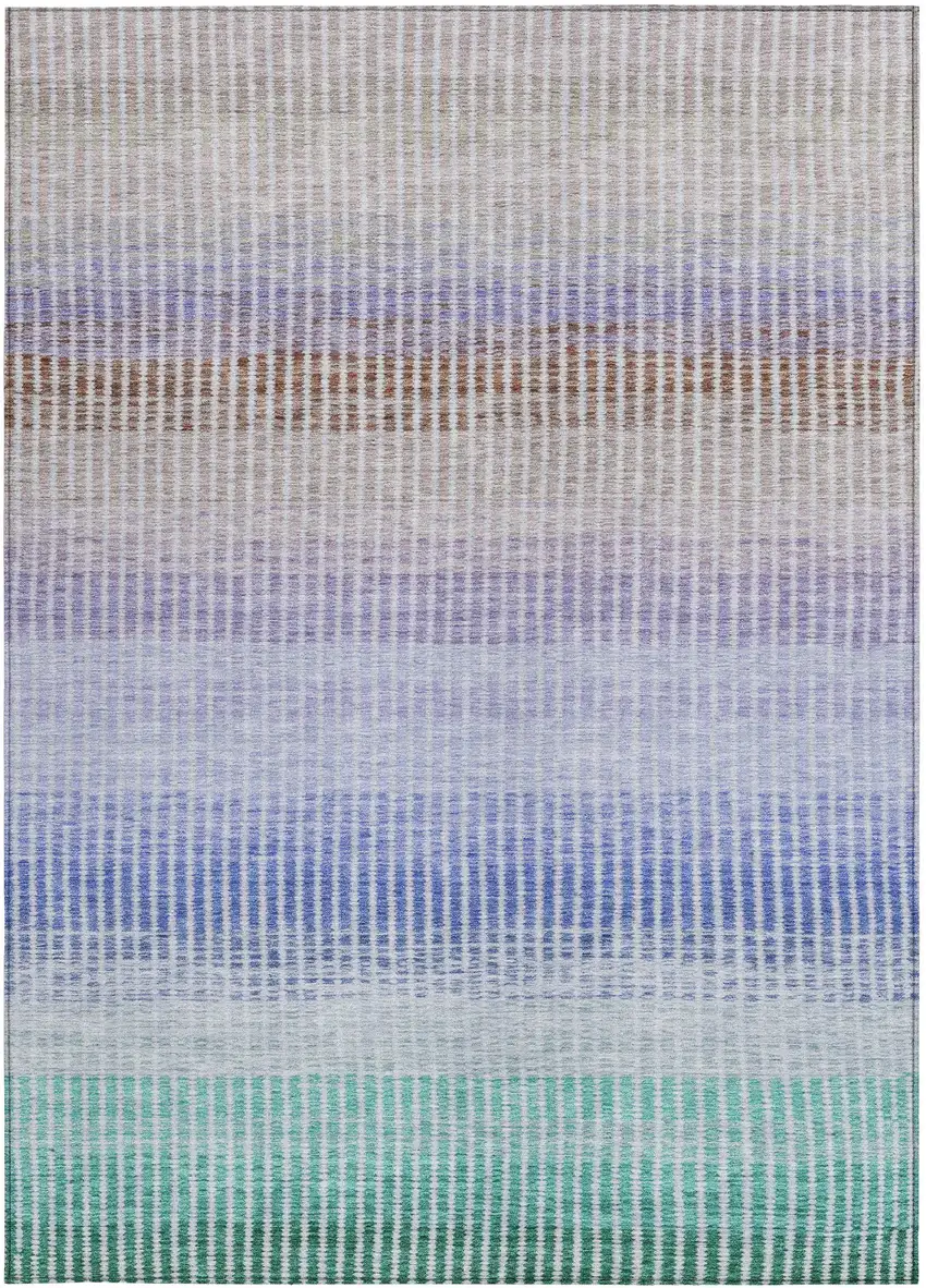 Green Lavender And Teal Blue Striped Washable Indoor Outdoor Area Rug Photo 4