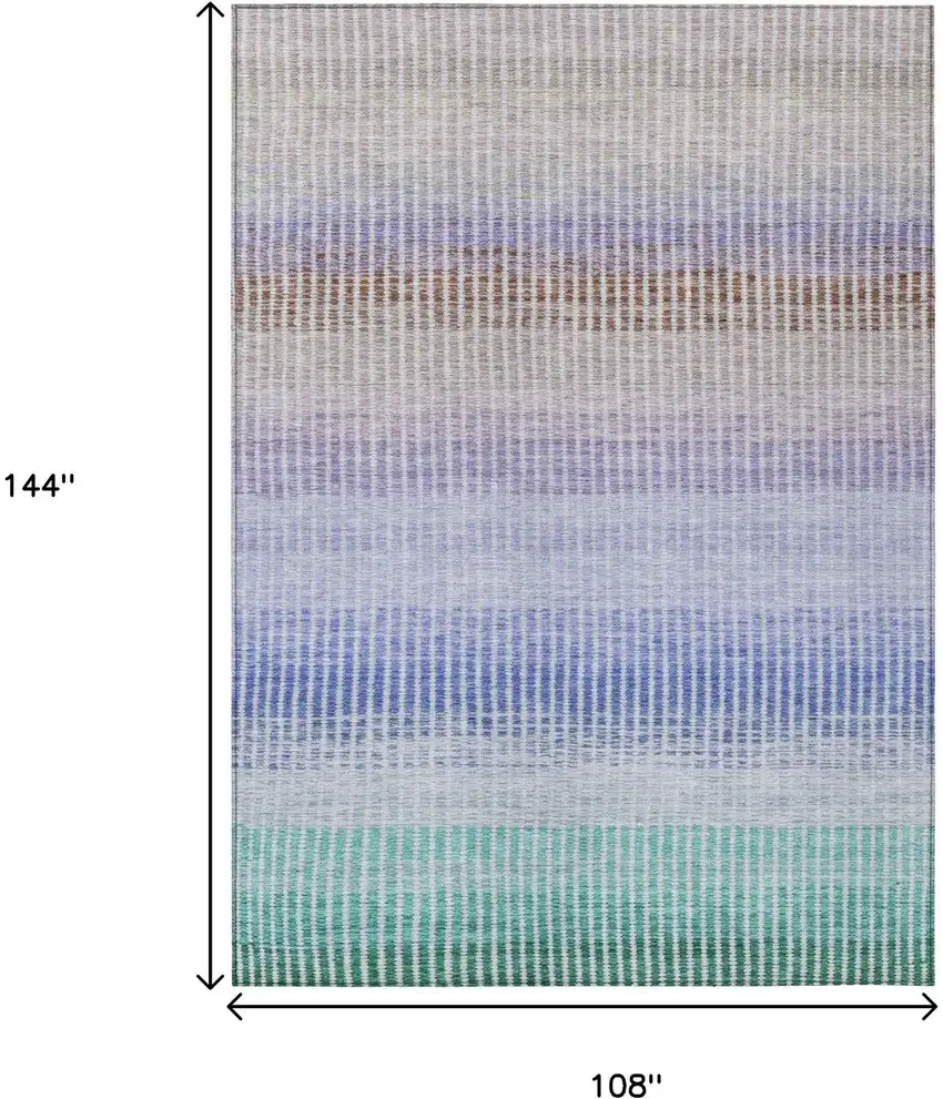 Green Lavender And Teal Blue Striped Washable Indoor Outdoor Area Rug Photo 3