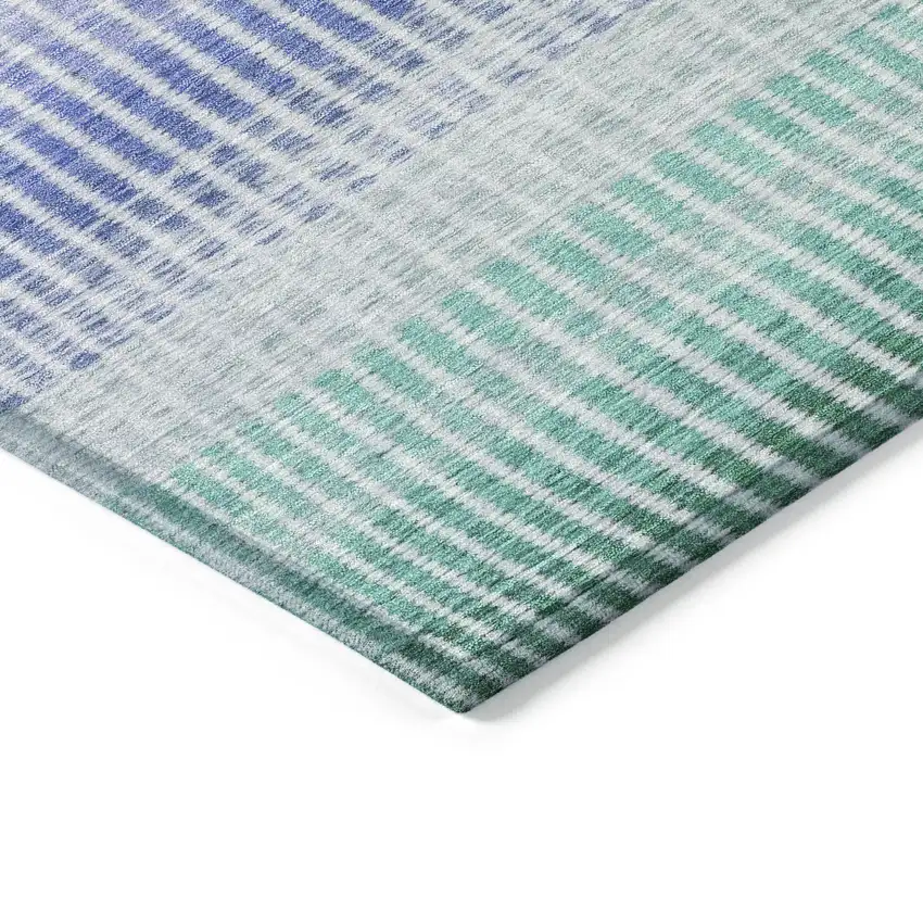 Green Lavender And Teal Blue Striped Washable Indoor Outdoor Area Rug Photo 6