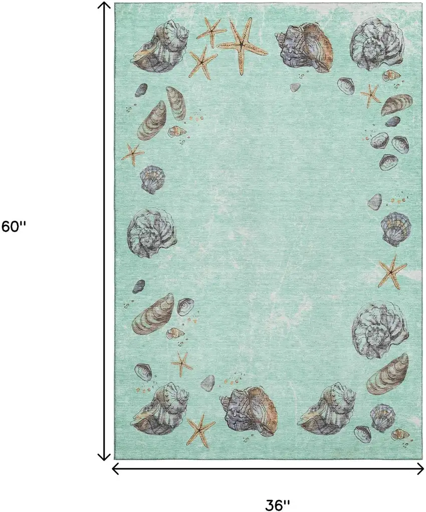 Green Light Blue And Beige Geometric Washable Area Rug With UV Protection Photo 3