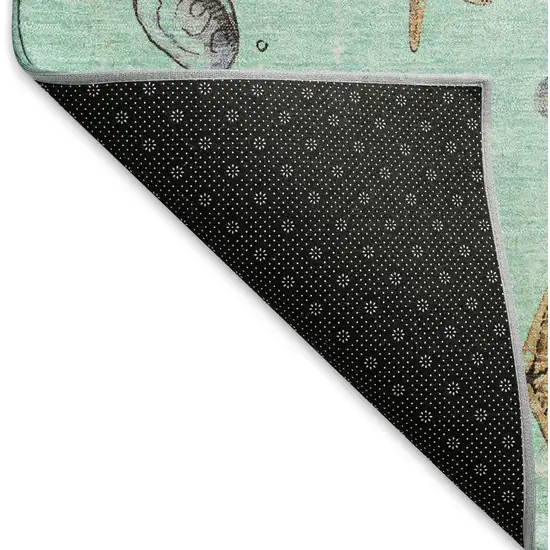 Green Light Blue And Beige Geometric Washable Area Rug With UV Protection Photo 7