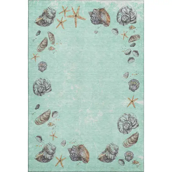 Green Light Blue And Beige Geometric Washable Area Rug With UV Protection Photo 1