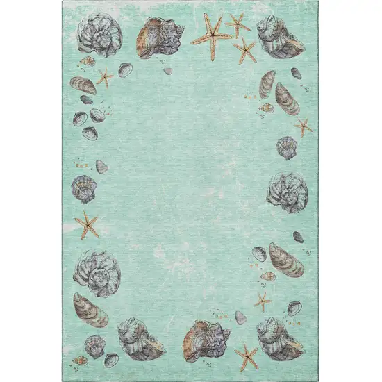 Green Light Blue And Beige Geometric Washable Area Rug With UV Protection Photo 4