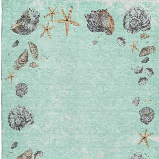 Green Light Blue And Beige Geometric Washable Area Rug With UV Protection Photo 4