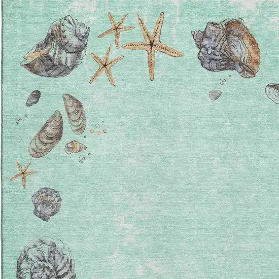 Green Light Blue And Beige Geometric Washable Area Rug With UV Protection Photo 3