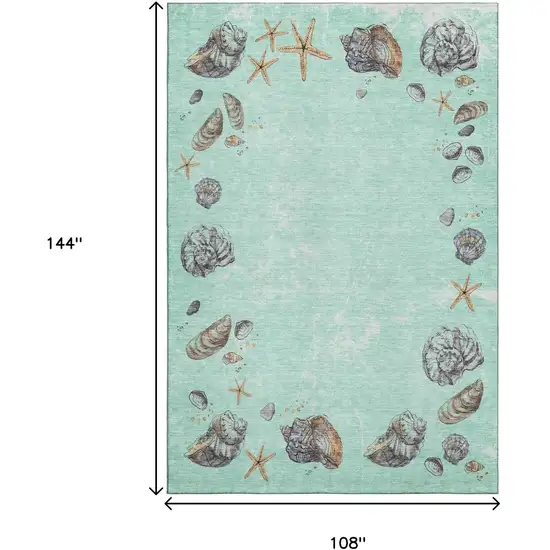 Green Light Blue And Beige Geometric Washable Area Rug With UV Protection Photo 3