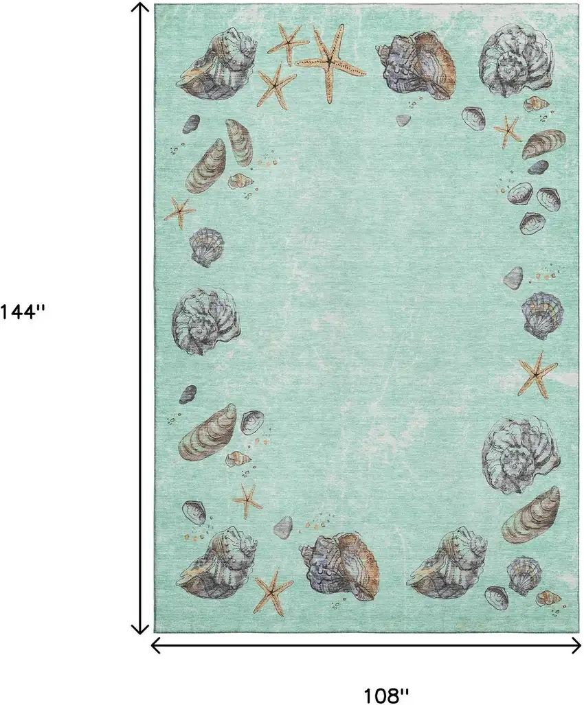 Green Light Blue And Beige Geometric Washable Area Rug With UV Protection Photo 3