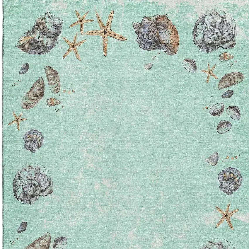 Green Light Blue And Beige Geometric Washable Area Rug With UV Protection Photo 4