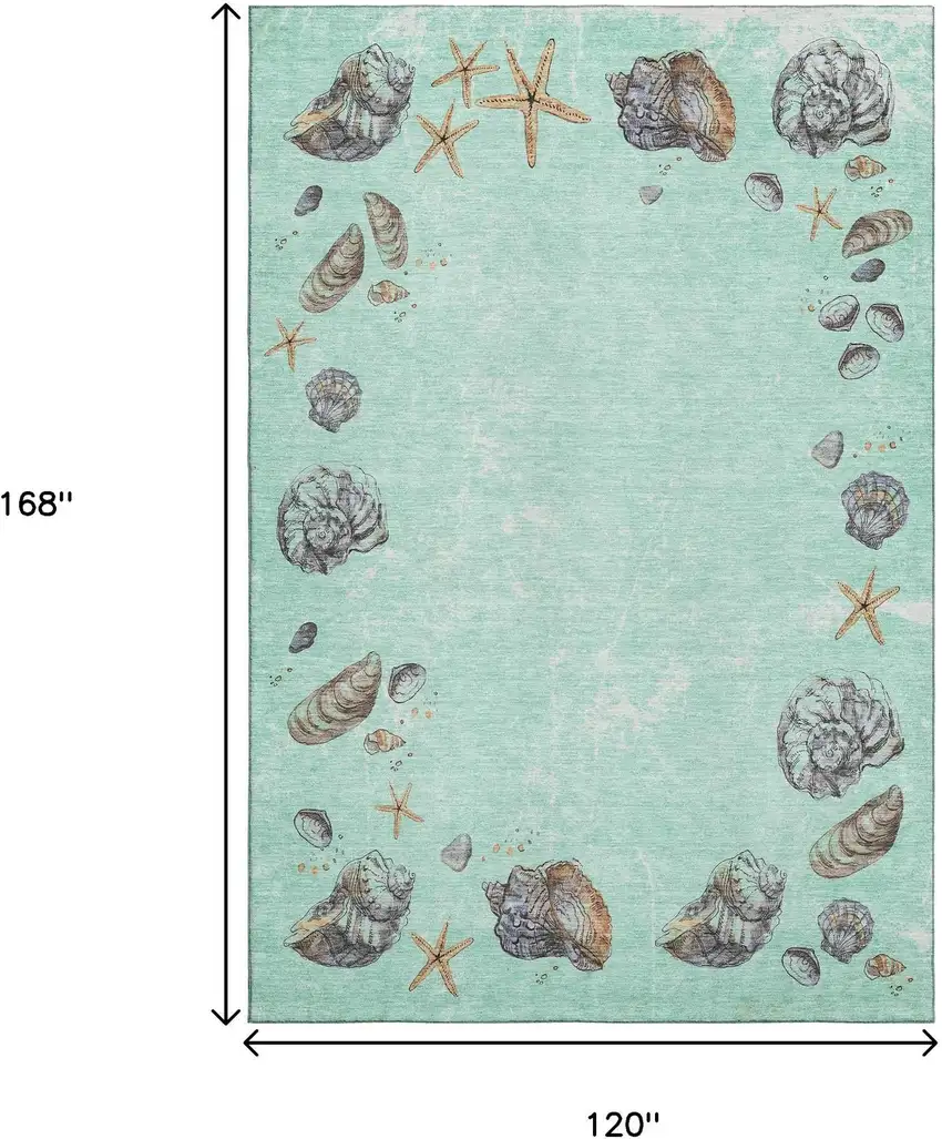 Green Light Blue And Beige Geometric Washable Area Rug With UV Protection Photo 3