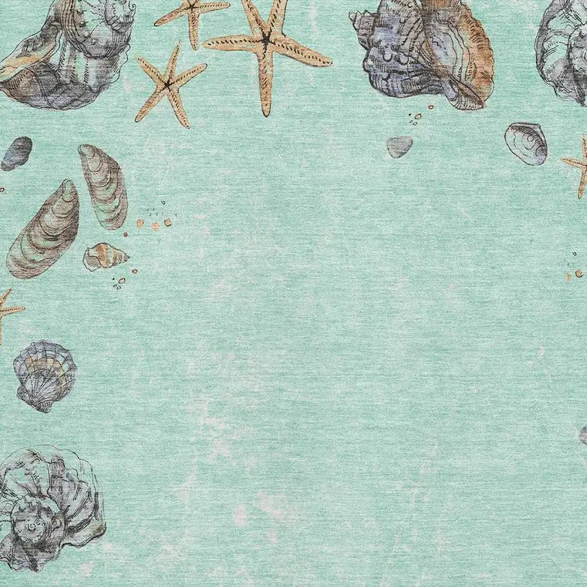 Green Light Blue And Beige Geometric Washable Area Rug With UV Protection Photo 3