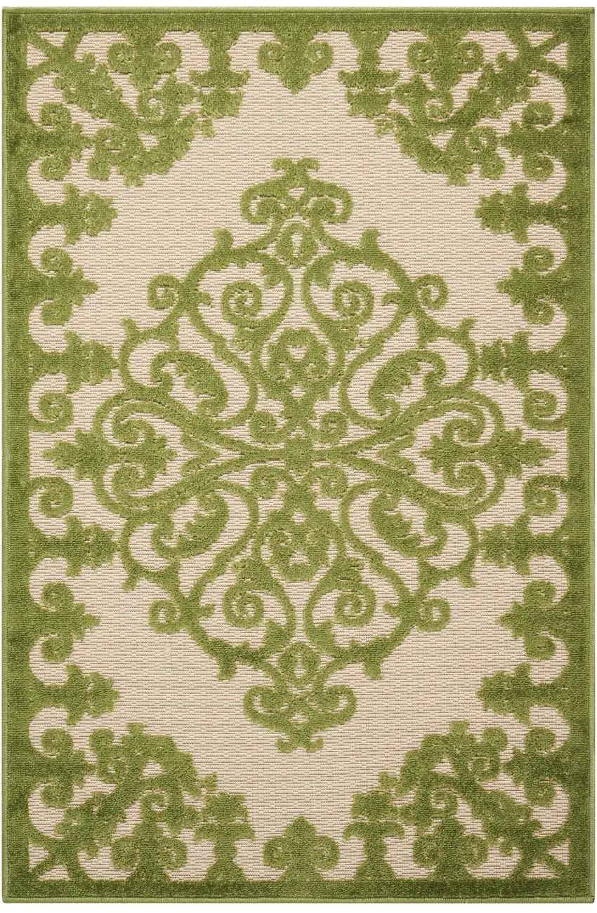 Green Damask Indoor Outdoor Area Rug Photo 2