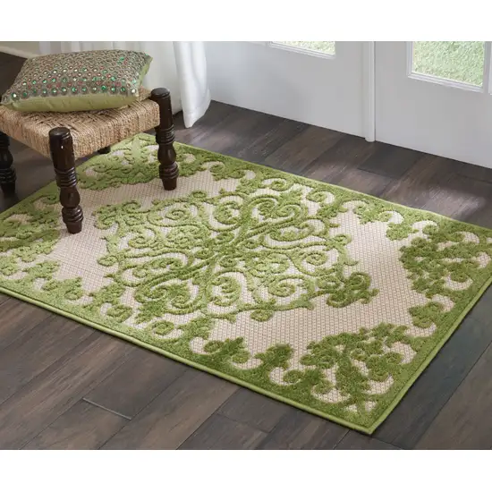 Green Damask Indoor Outdoor Area Rug Photo 7