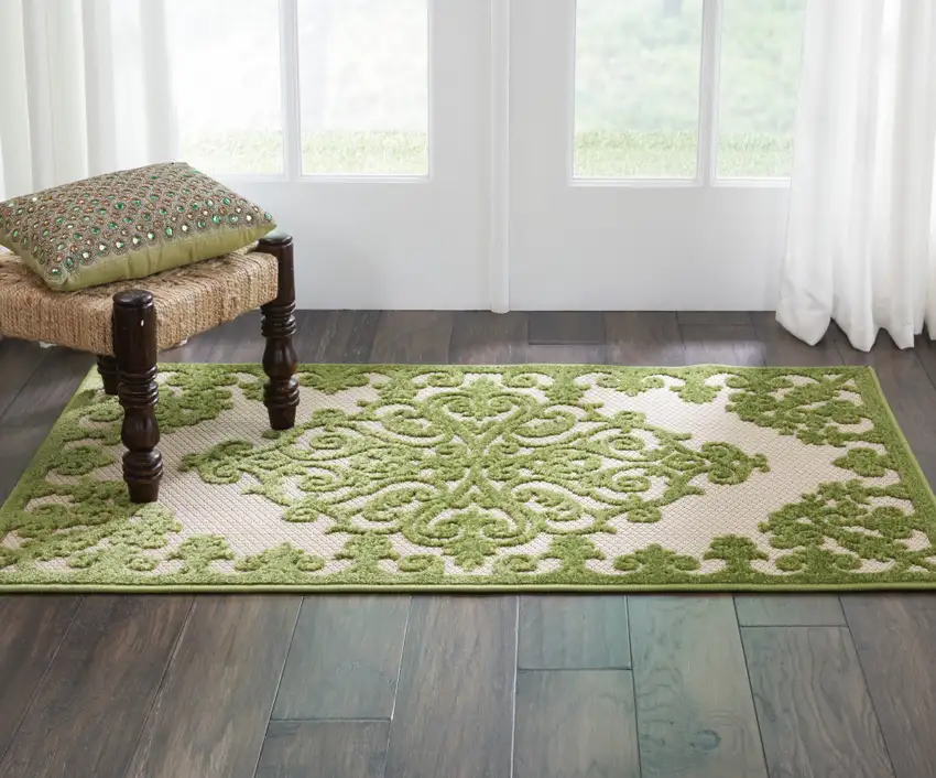 Green Damask Indoor Outdoor Area Rug Photo 6