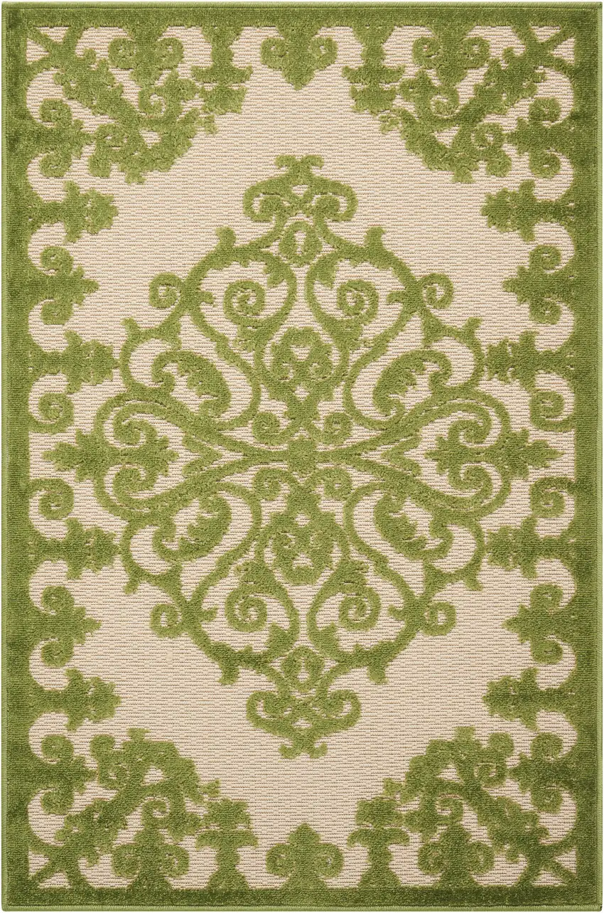 Green Damask Indoor Outdoor Area Rug Photo 1
