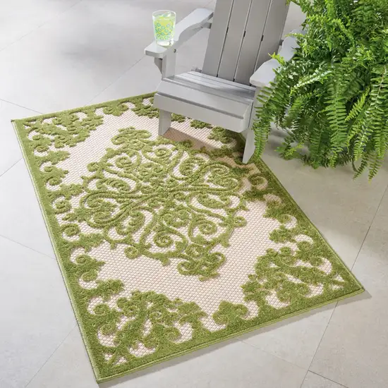 Green Damask Indoor Outdoor Area Rug Photo 8