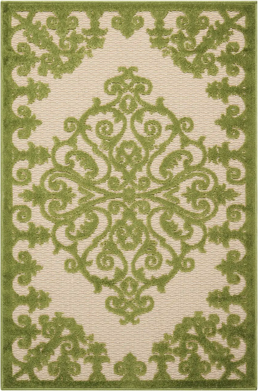 Green Damask Indoor Outdoor Area Rug Photo 2