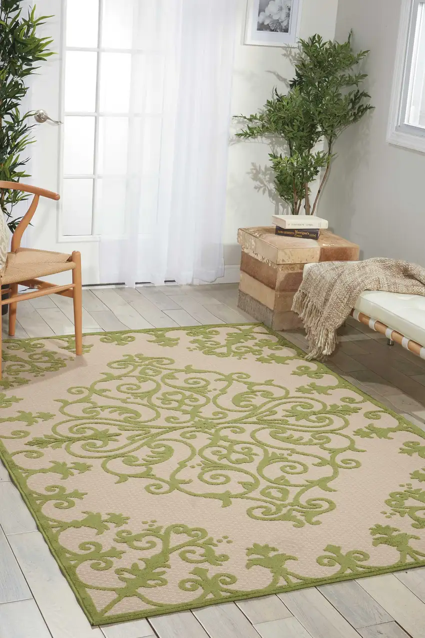Green Damask Indoor Outdoor Area Rug Photo 6