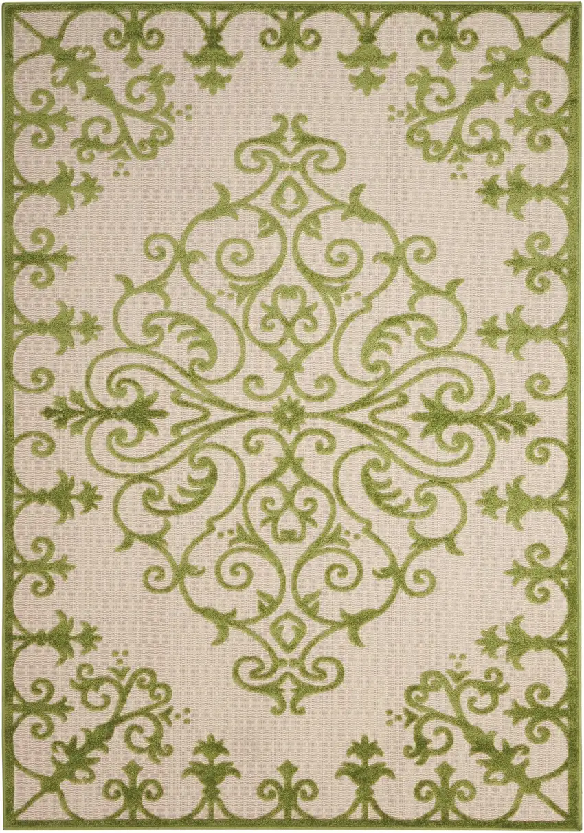 Green Damask Indoor Outdoor Area Rug Photo 2