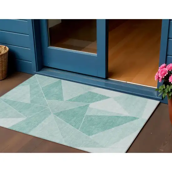 Green Mint Green And Aqua Geometric Washable Indoor Outdoor Area Rug Photo 1