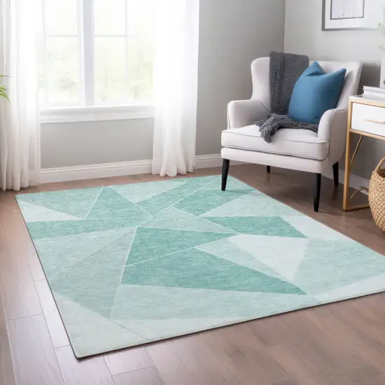 Green Mint Green And Aqua Geometric Washable Indoor Outdoor Area Rug Photo 8